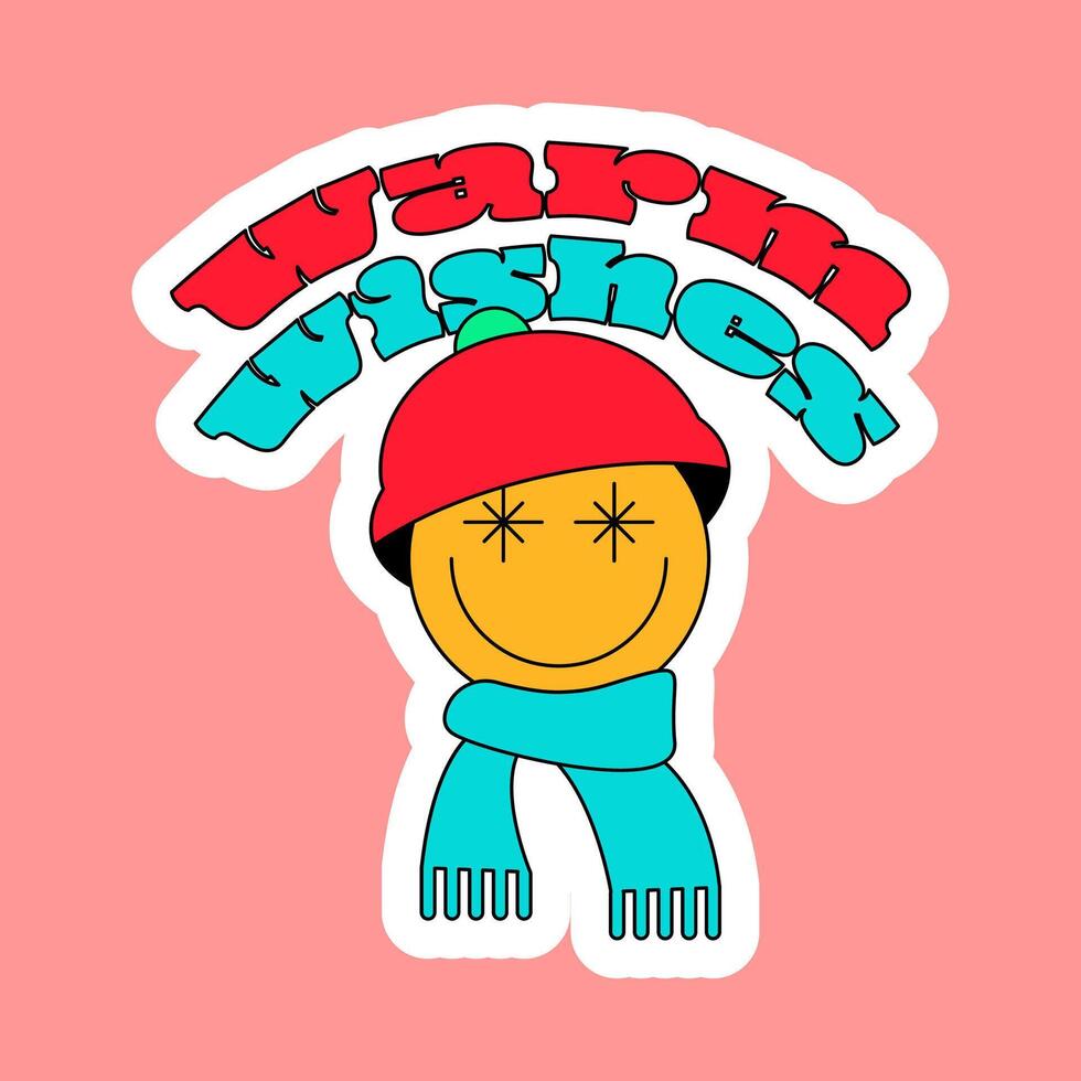 Smiling Gingerbread Knitted Scarf Retro Sticker vector