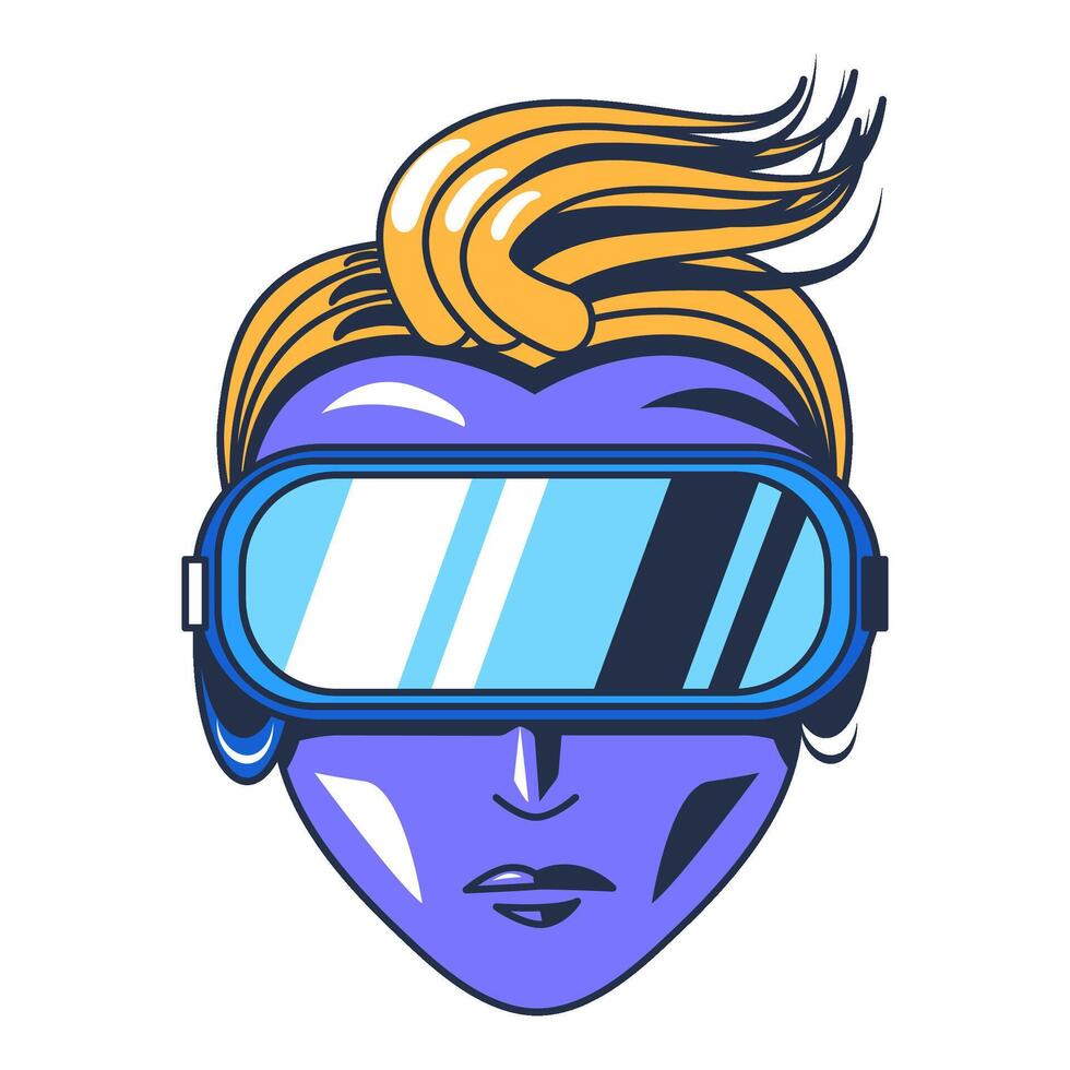 Cyber User Face In Virtual Reality Glasses Gadget vector