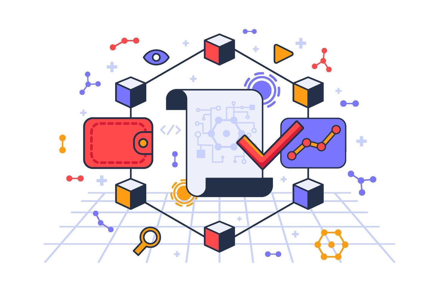 Blockchain Smart Contract Technological Concept vector