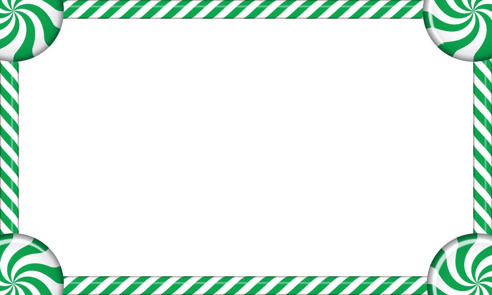 Rectangle candy cane frame with green and white striped lollipop pattern. illustration vector