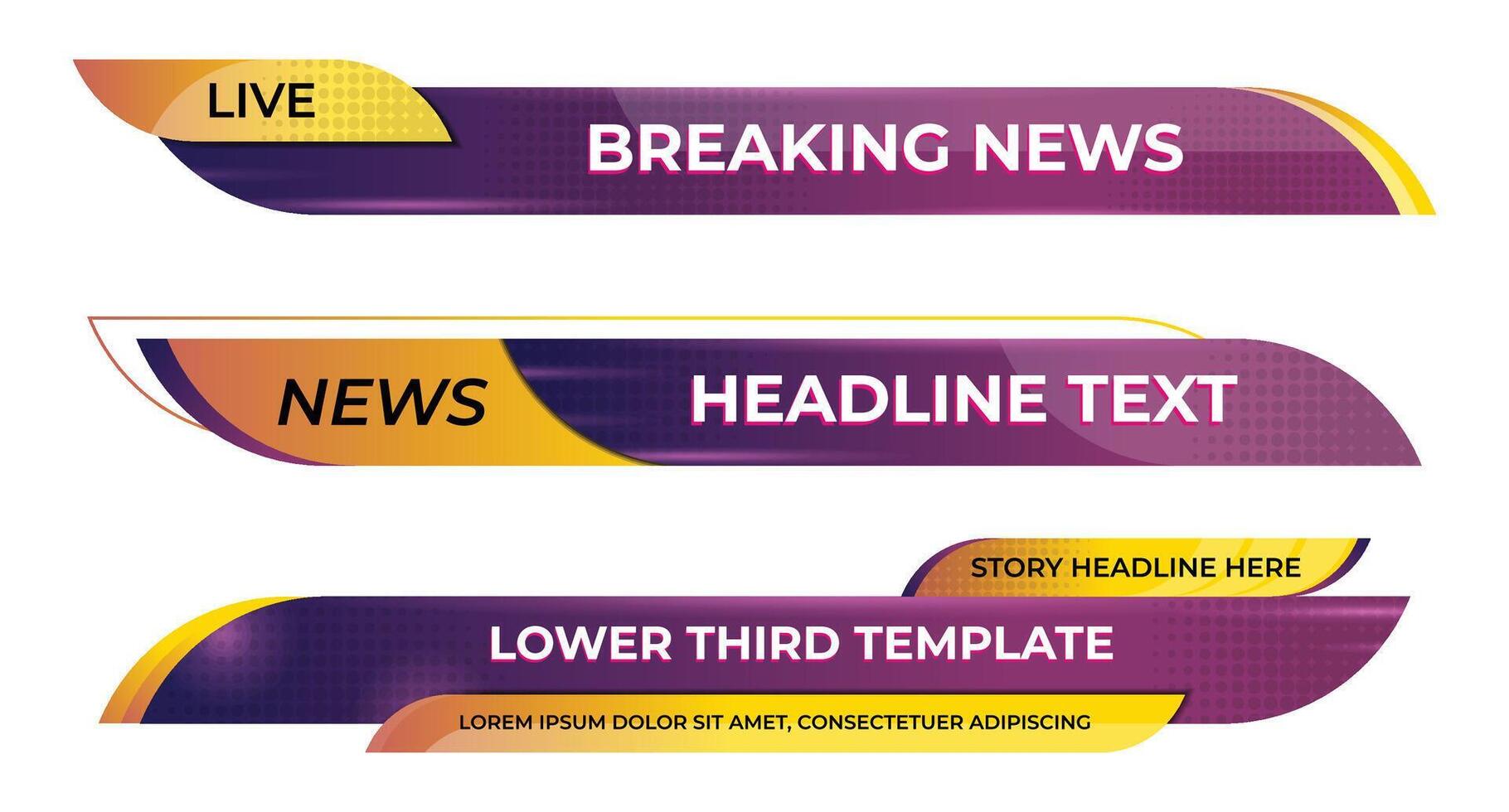 Lower third banner. Broadcast news lower third banner template design. Lower third bar template for breaking news. headline title vector