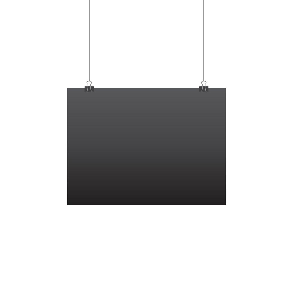 Paper hanging on clip. Poster mockup with black frame. Poster hanging on rope with clips. Realistic empty banner. illustration vector