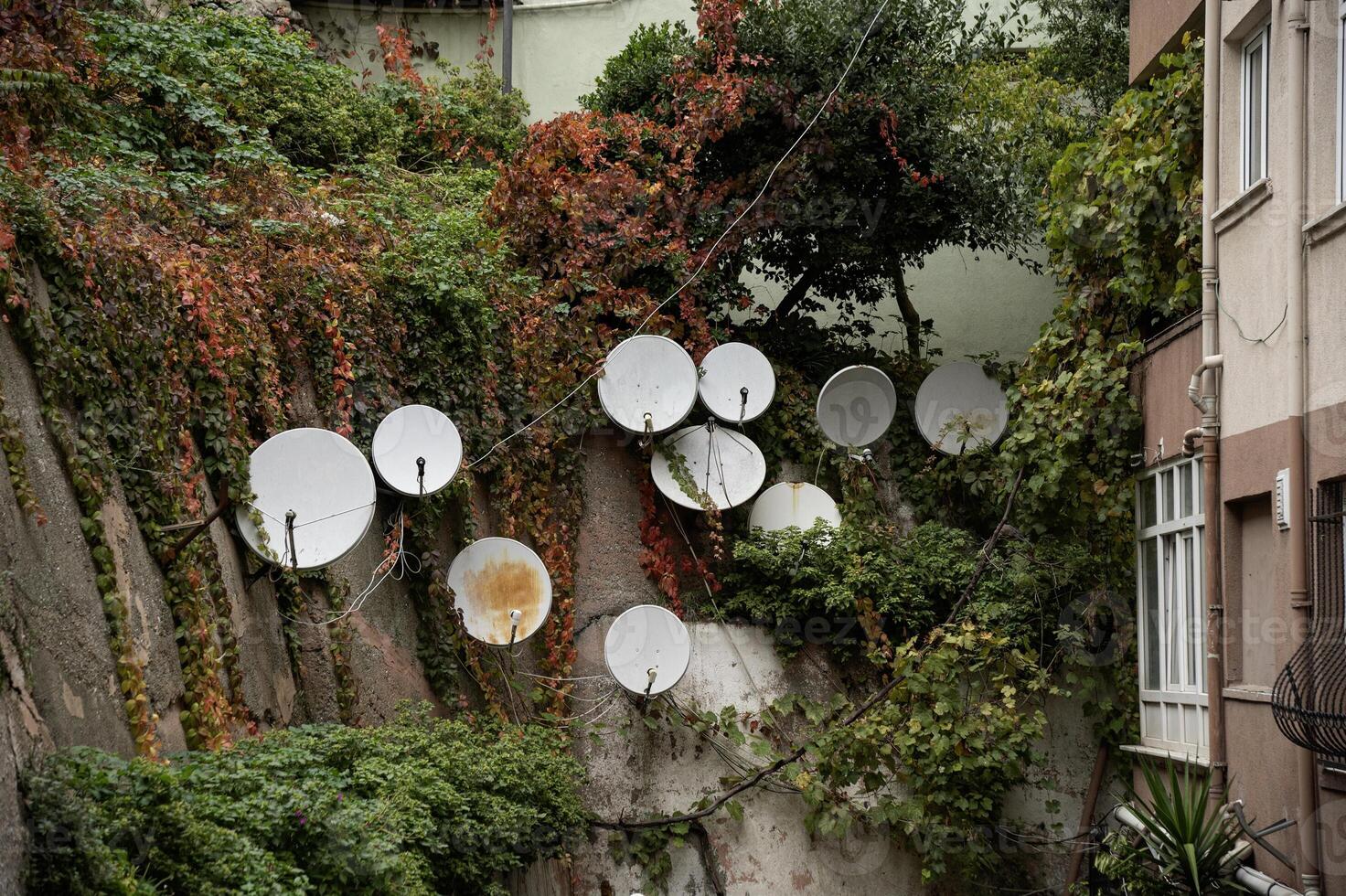 Satellite Dish on the Wall White Satellite Broadcast Photo Background