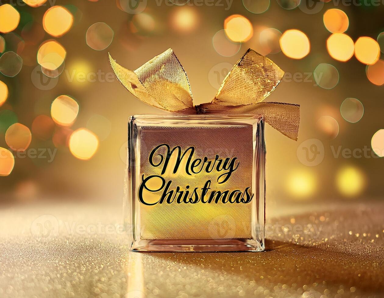 Glas Christmas gift with glass bow, Merry Christmas. photo