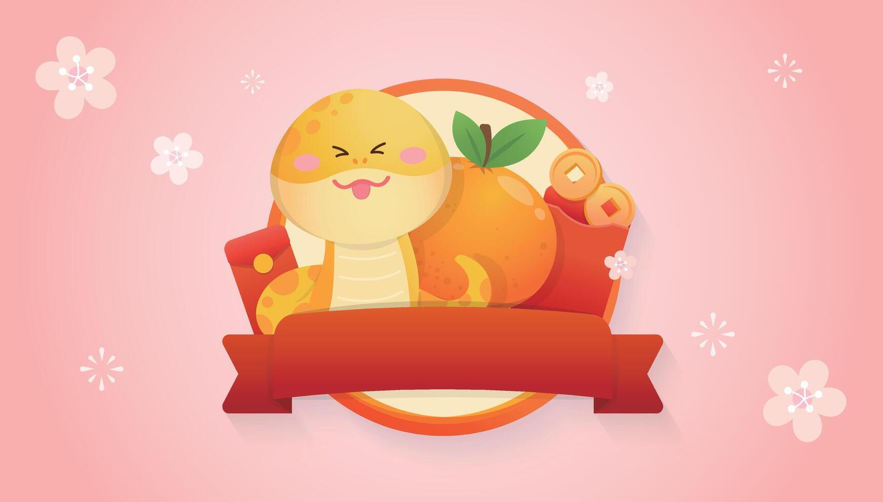 Pink Chinese New Year poster with banner template, snake character or mascot vector