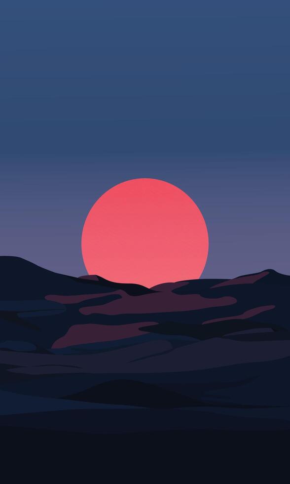 Sunset Landscape illustration. Landscape view with the night of desert. Abstract Mountain Aesthetic Backgrounds Landscapes. Modern gradient. Design for poster, cover, layout, brochure, flyer. vector