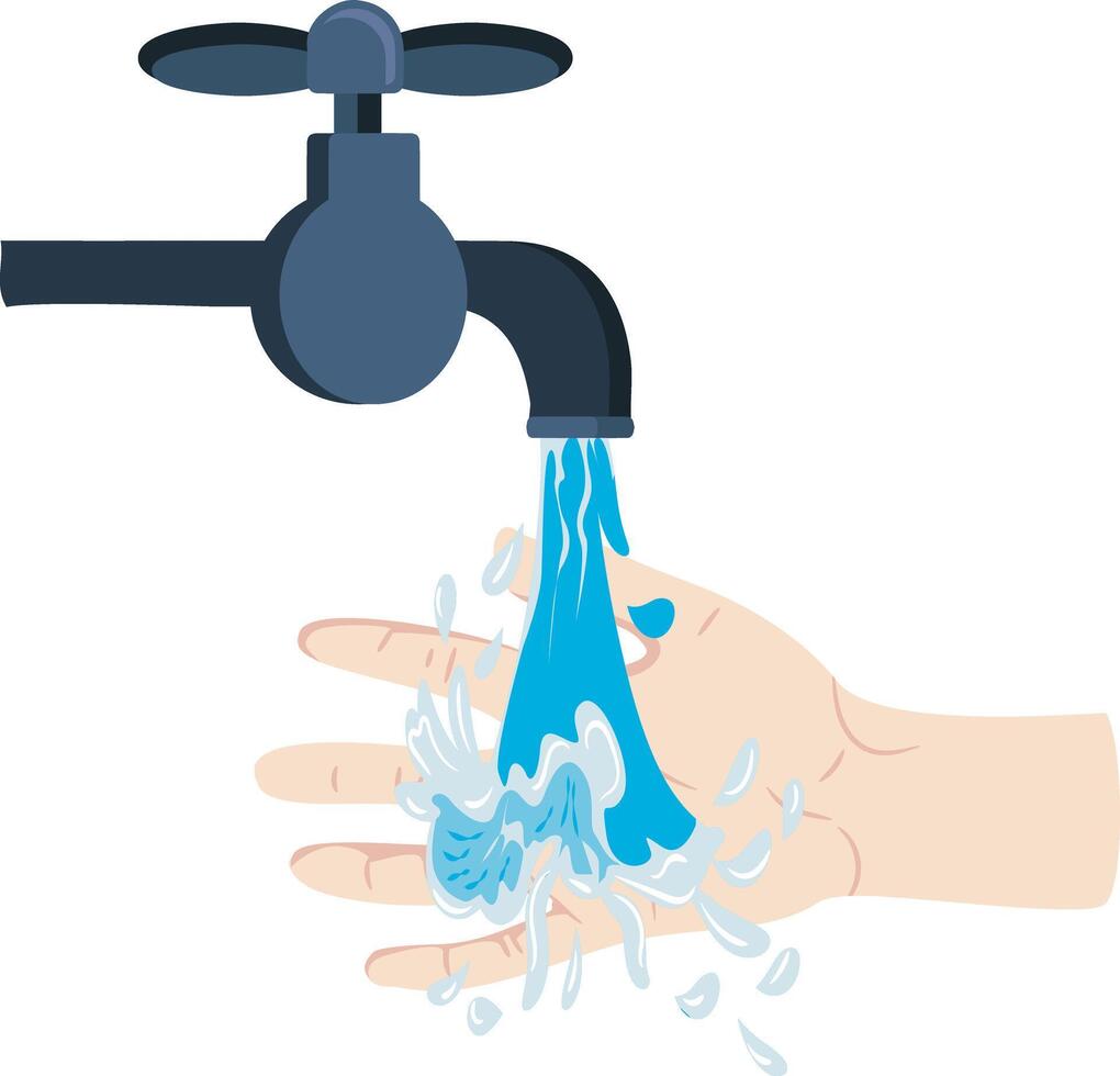 Washing Hand Under Running Faucet with Water Splash Illustration vector