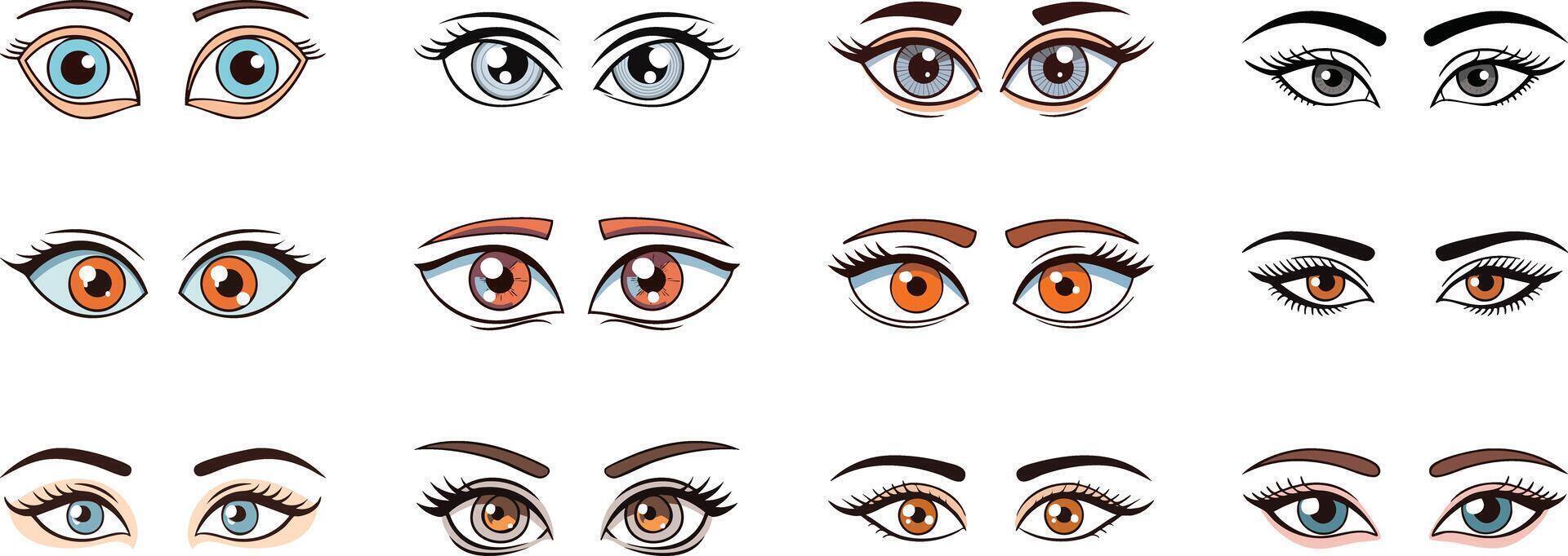 woman cartoon eyes clipart illustration set vector