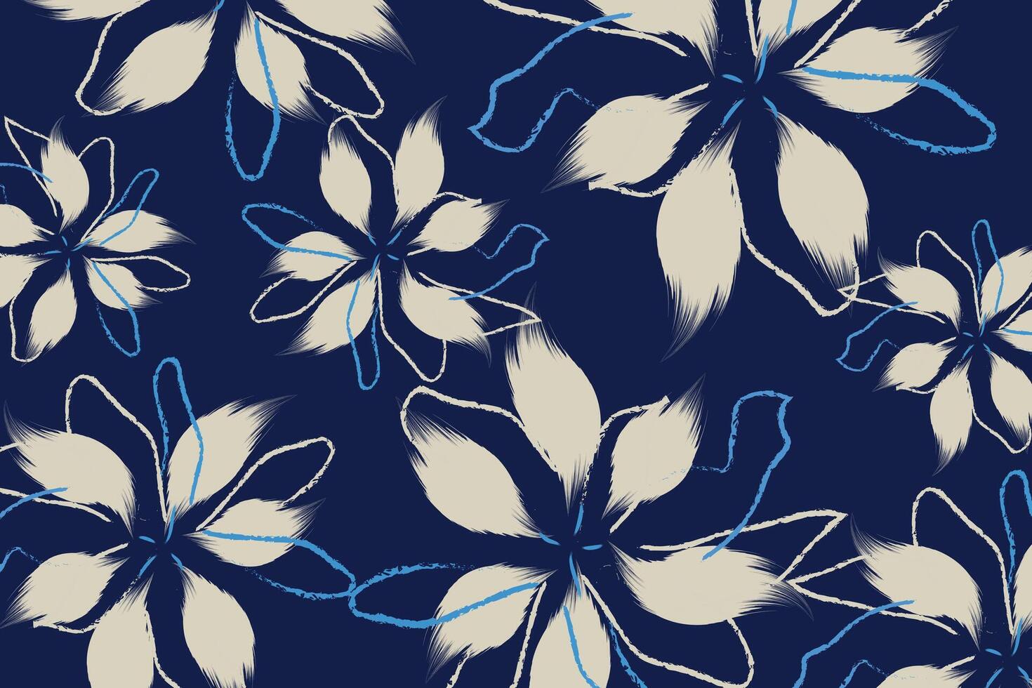 blue Flowers pattern design in , texture used for wallpaper. seamless cream flowers with leaf pattern on blue background vector