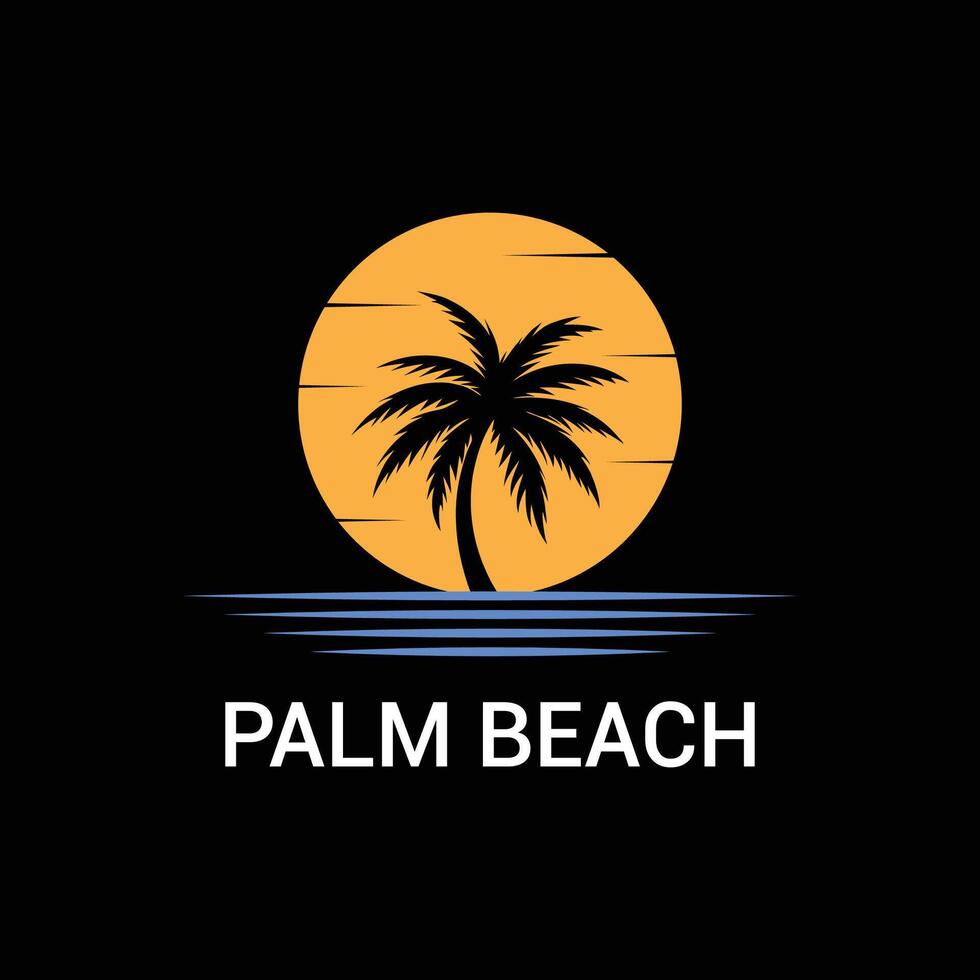 Palm tree summer logo template with black background vector