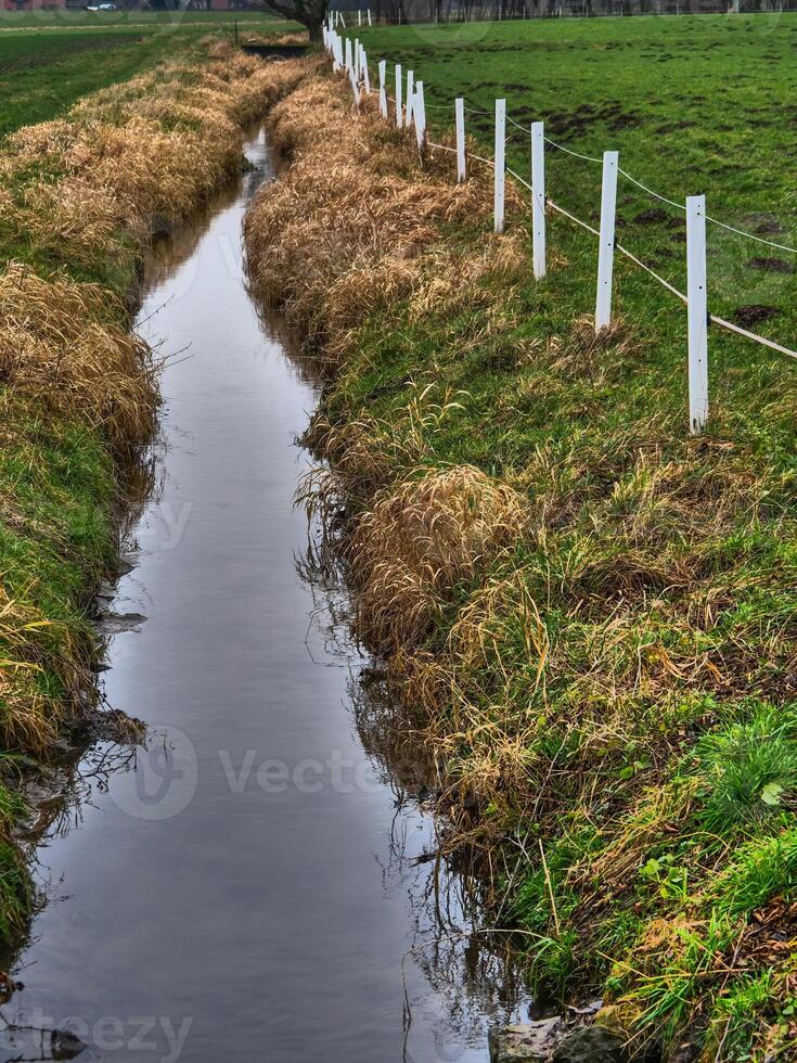 A small stream running through a field photo