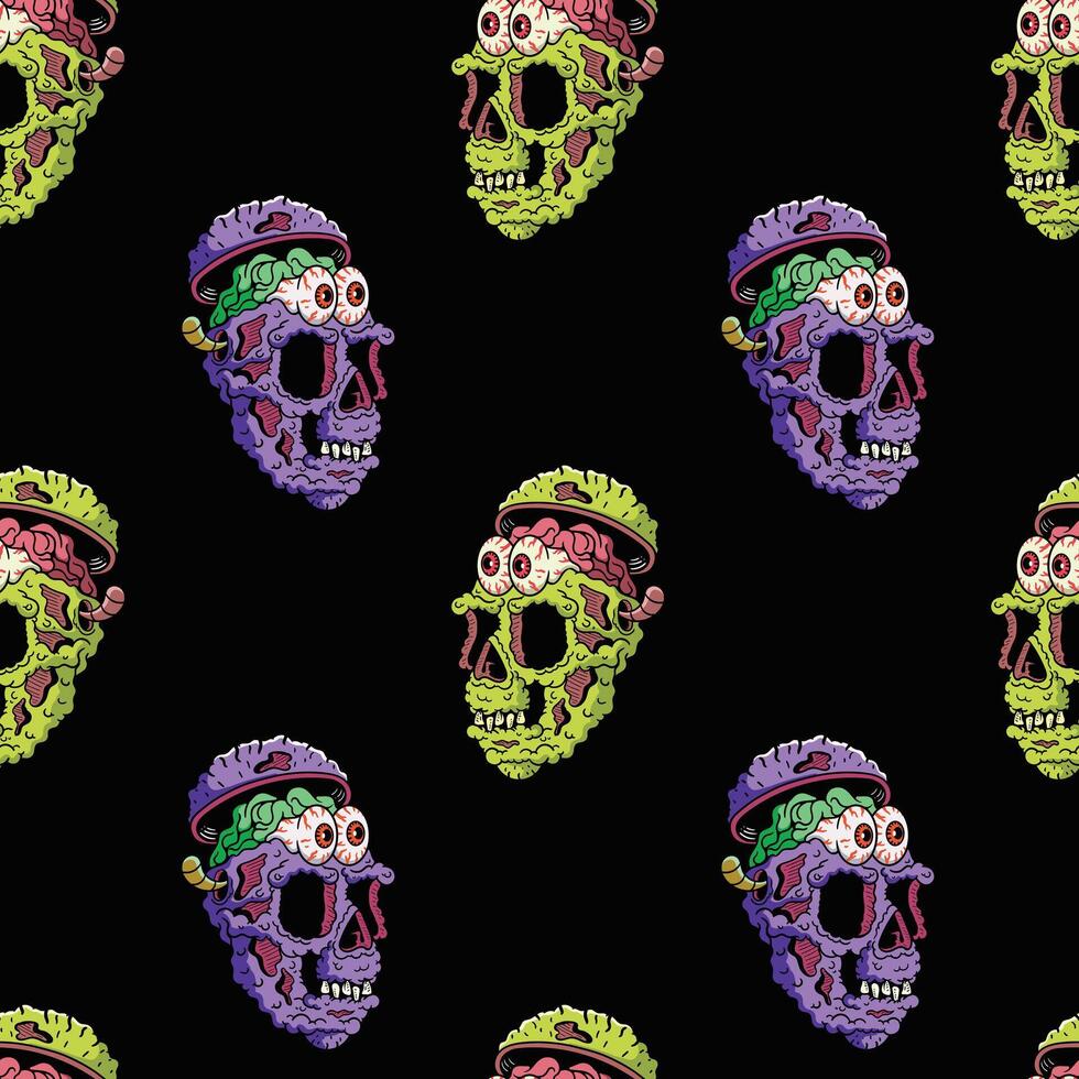 seamless pattern of a monster zombie skull with an open head vector