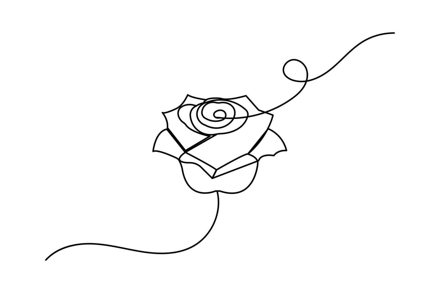 Continuous one line rose flower drawing of outline flat logo vector