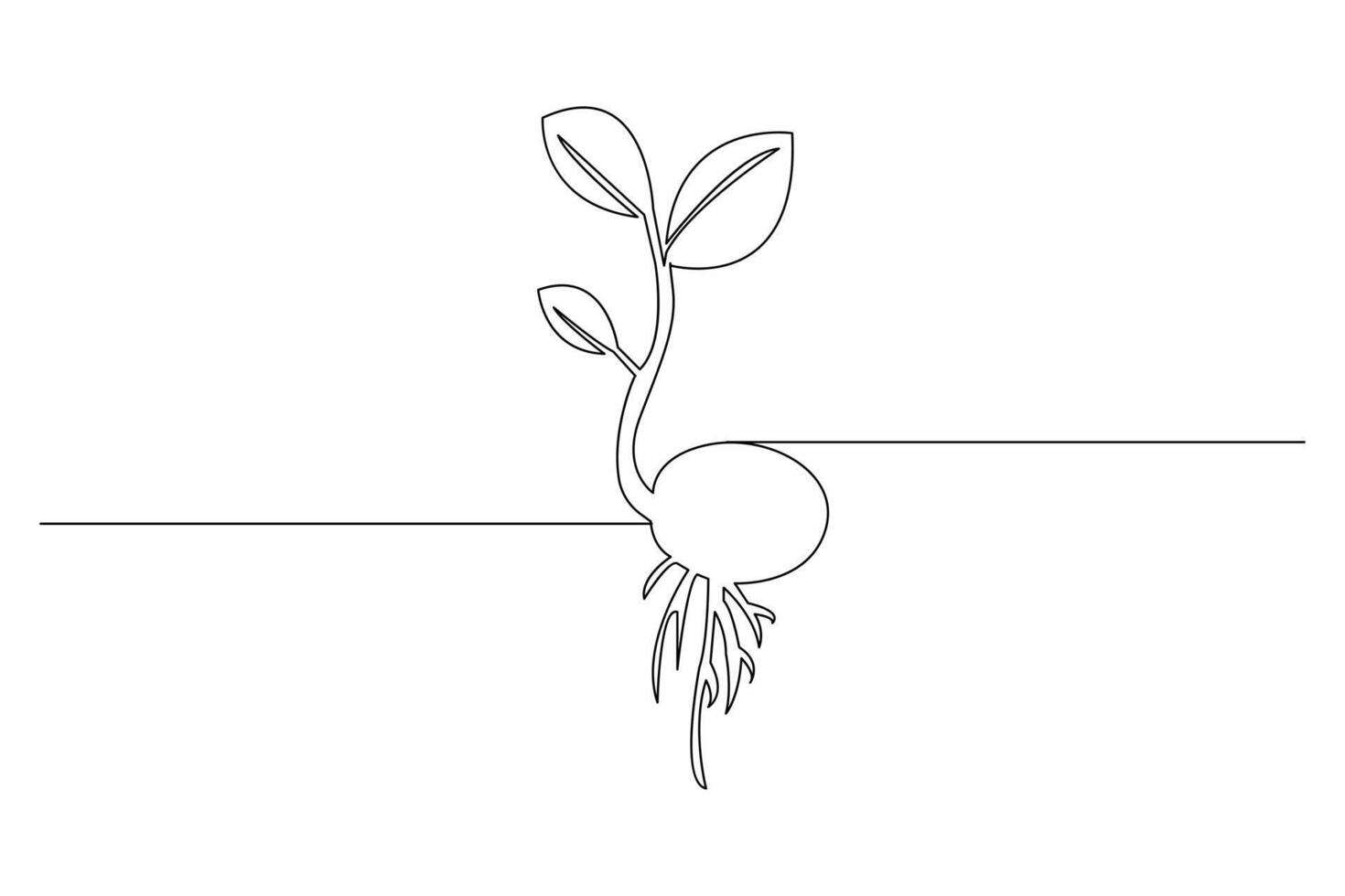 Growth plant processing one line drawing of tree outline abstract flat icon vector