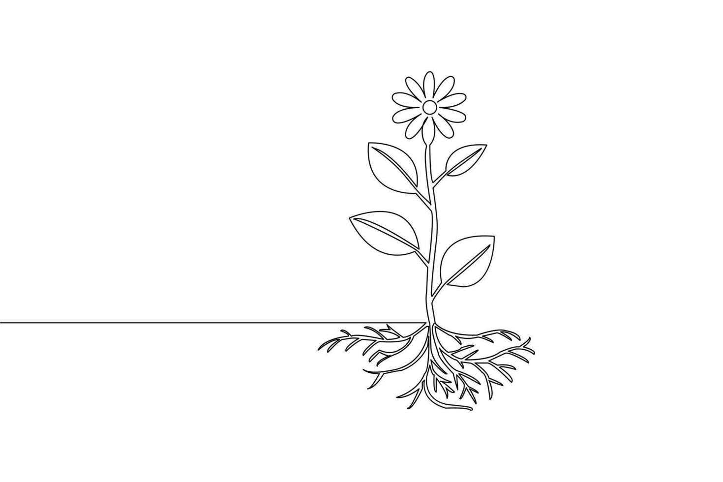 Growth plant processing one line drawing of tree outline flower plant icon vector