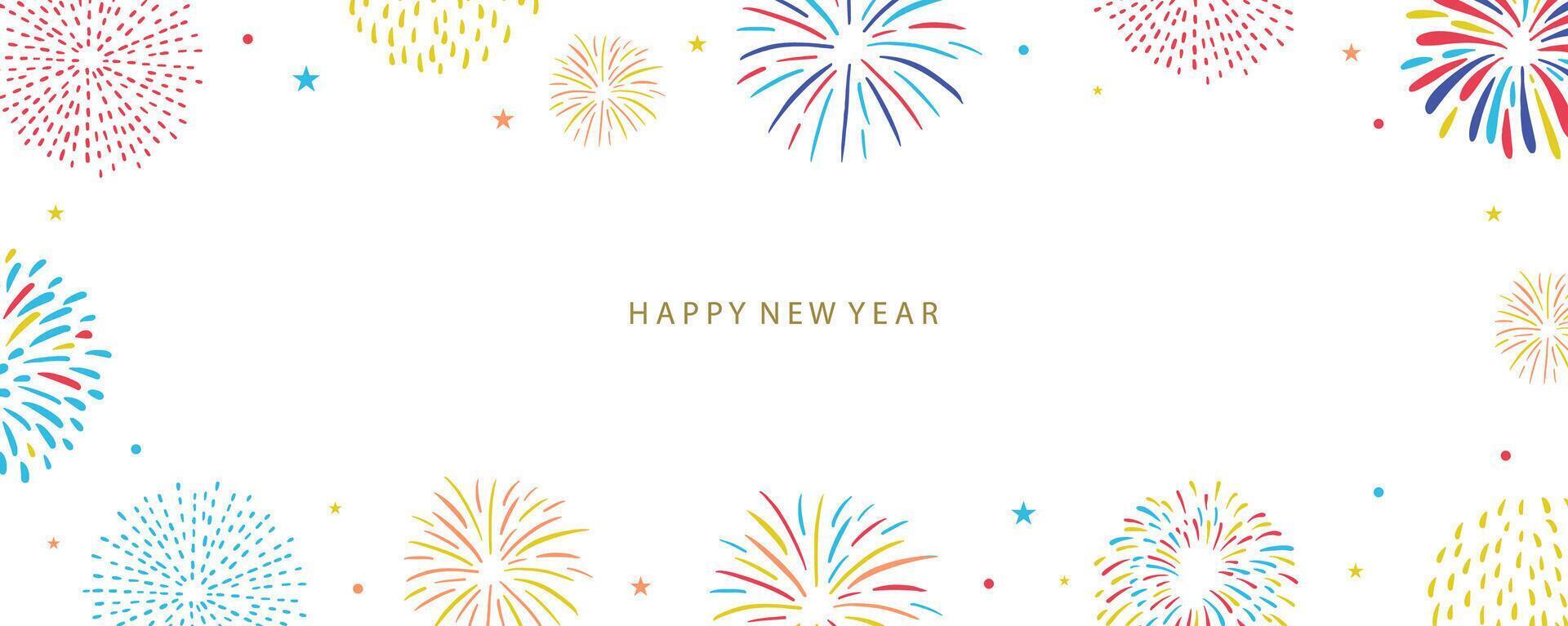 colorful firework happy new year on white background vector