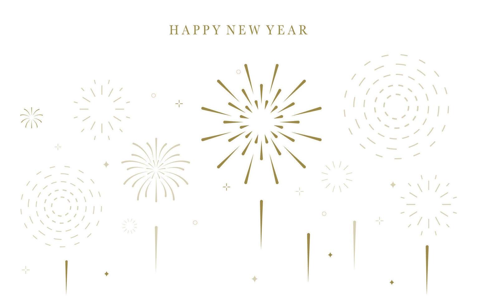 firework outline happy new year with gold outline on white banner vector