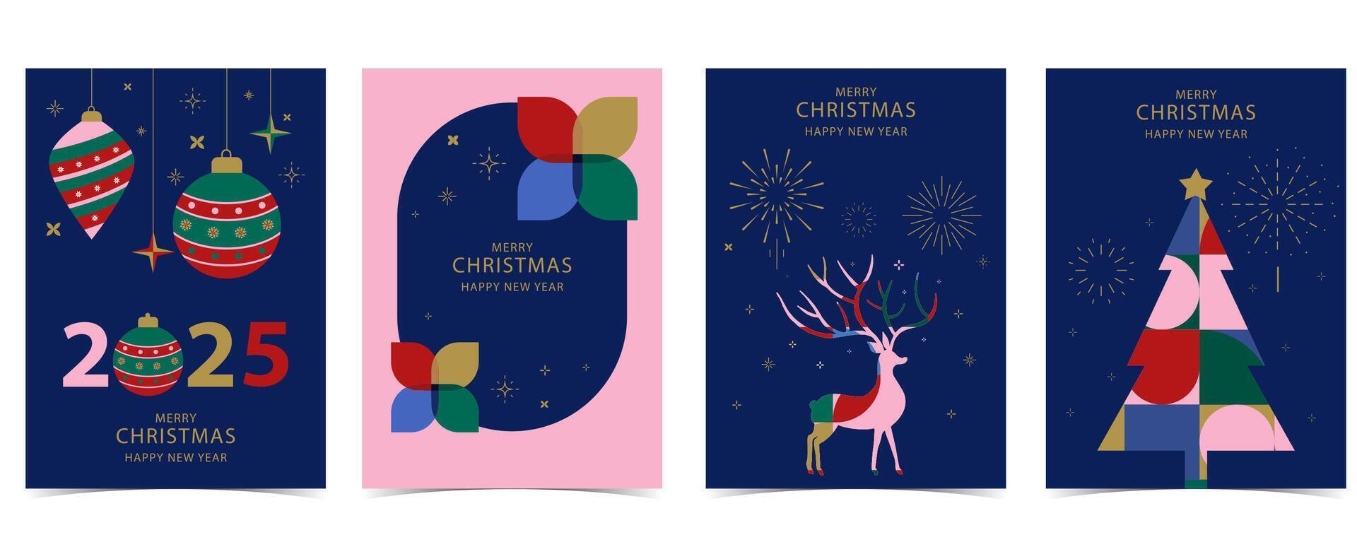 Christmas and happy new year background with geometric and reindeer. vertical design for A4 vector
