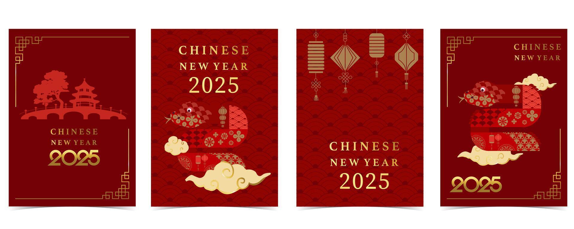 Happy Chinese New Year on red background with snake ,temple vector
