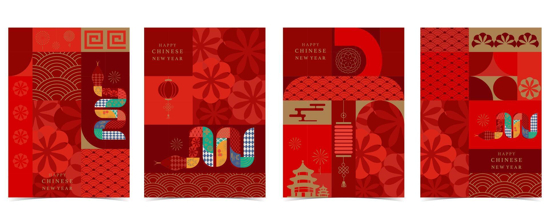 Happy Chinese New Year on red background with snake,lantern vector
