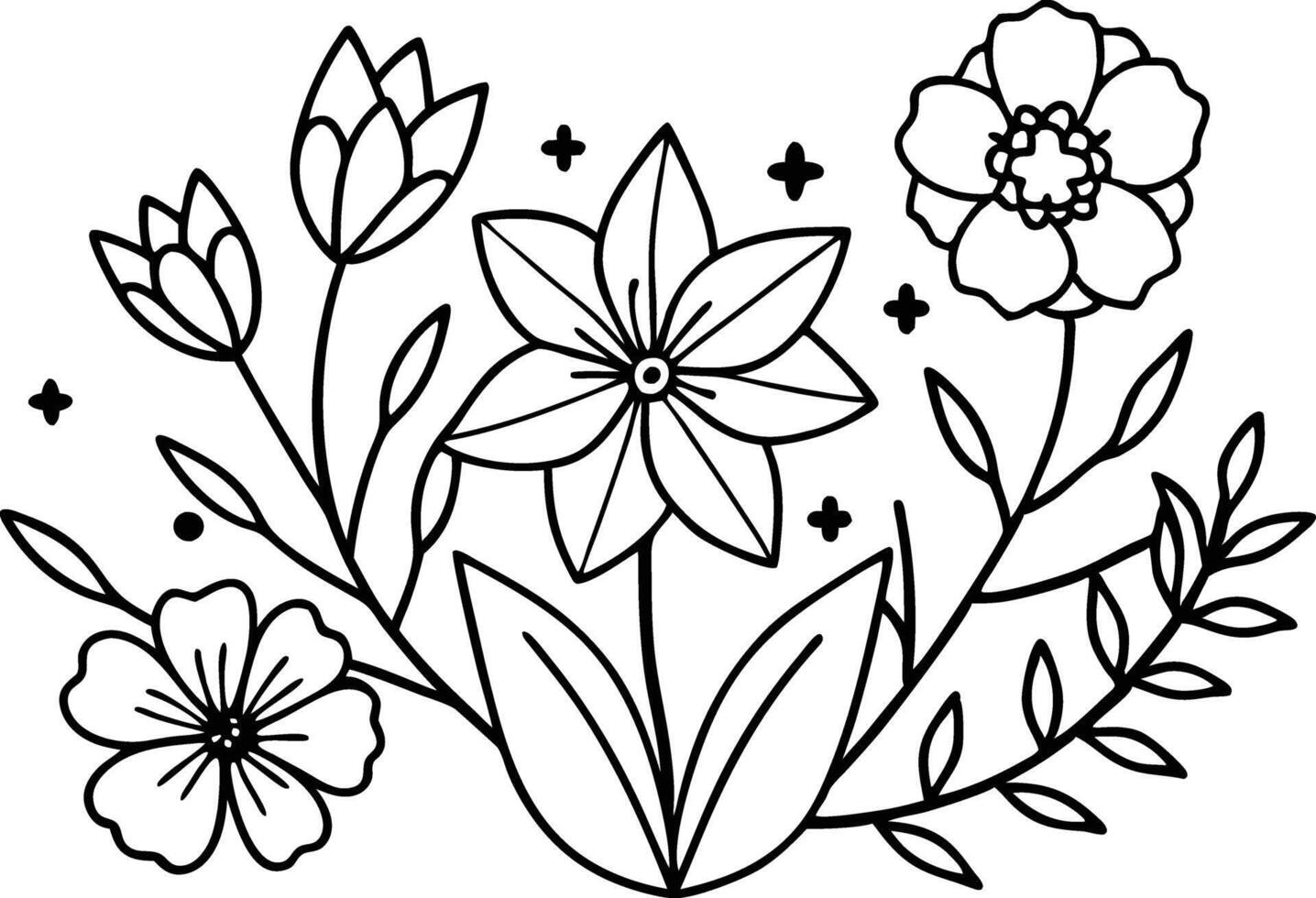 lineart Black and white of flowers vector