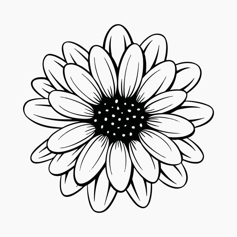 Flower with Petals and Dotted Center in Black and White vector
