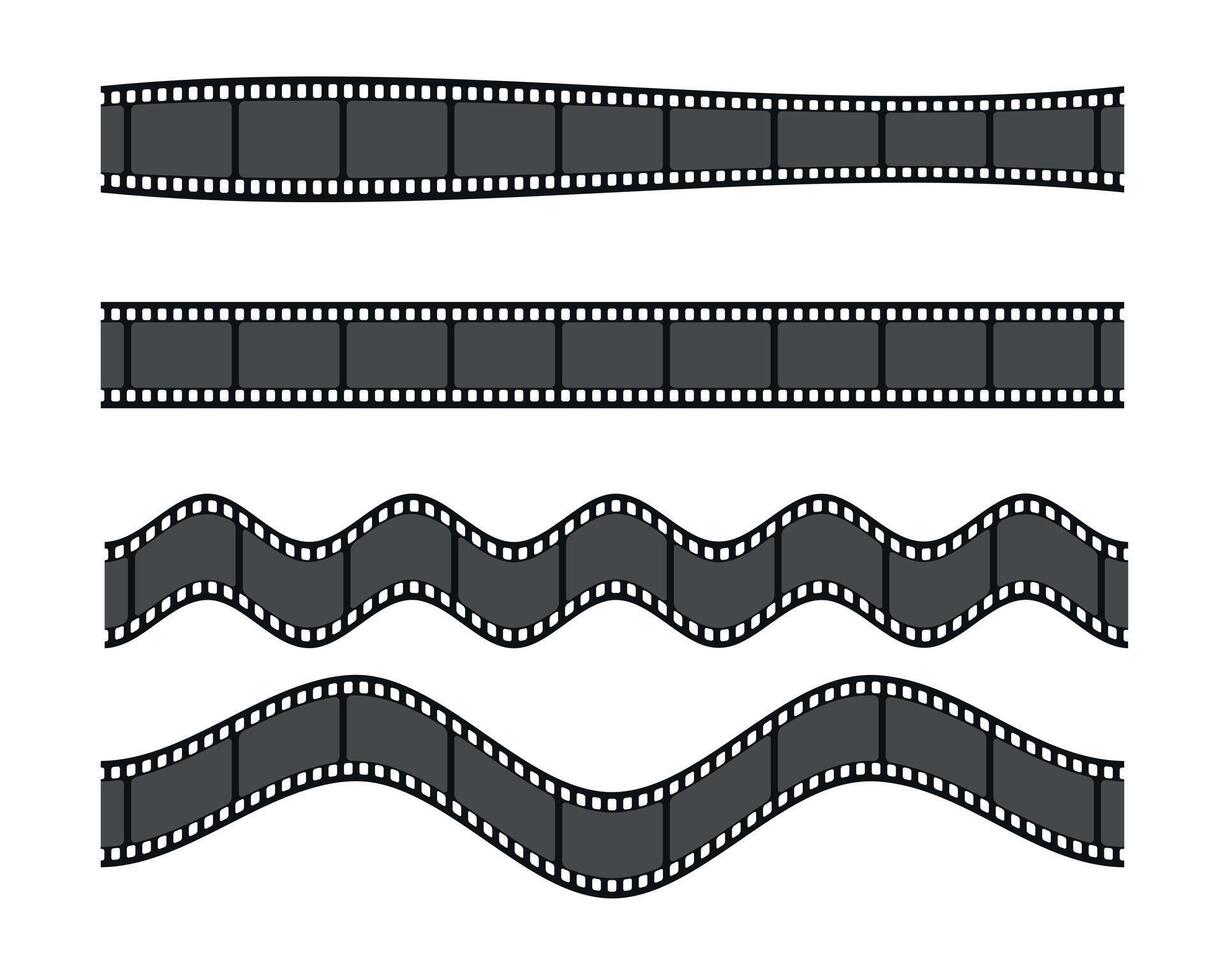 Set of film strips. Curved and wavy film tapes isolated on white background vector