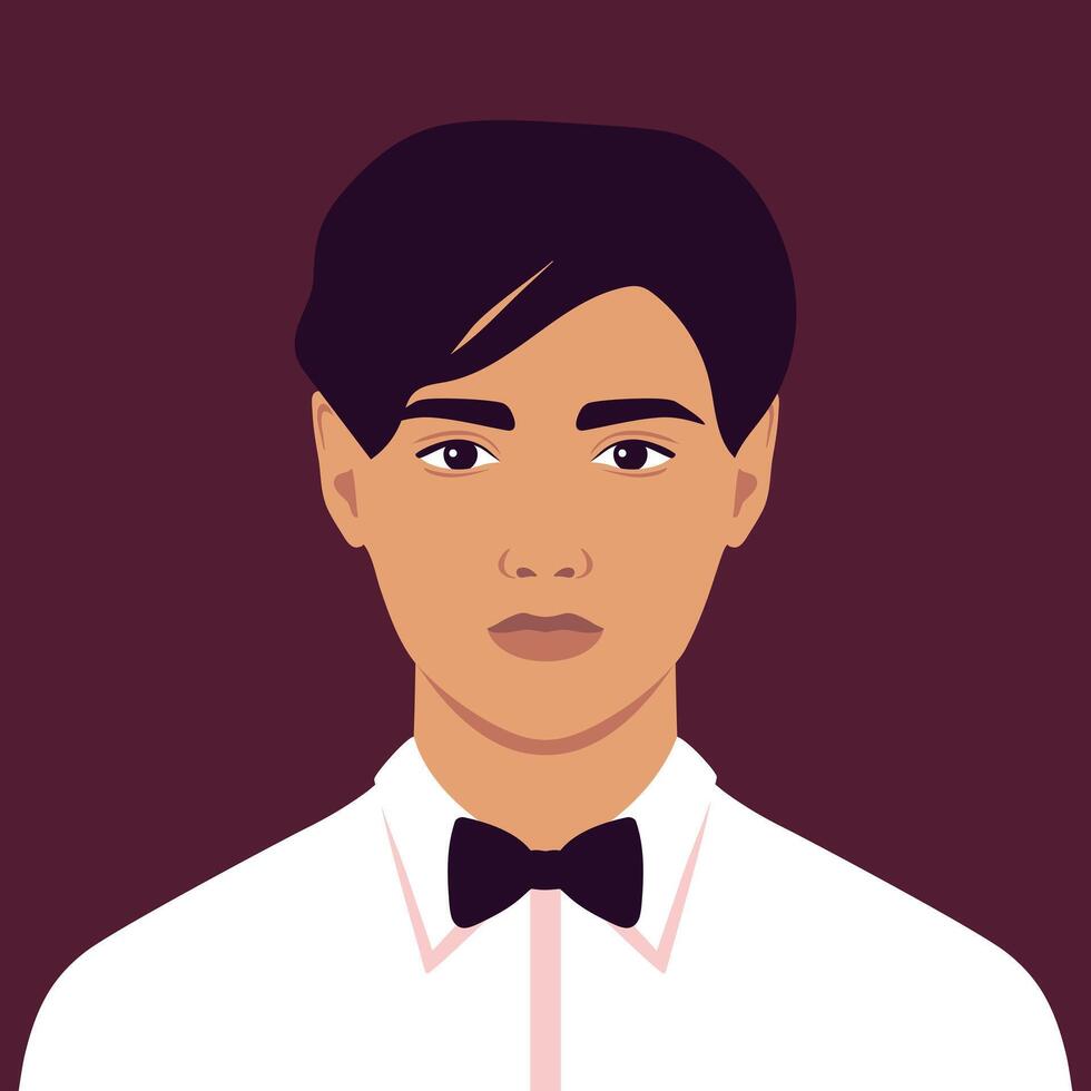 Portrait of a young man in a shirt with bow tie. Avatar for social media vector