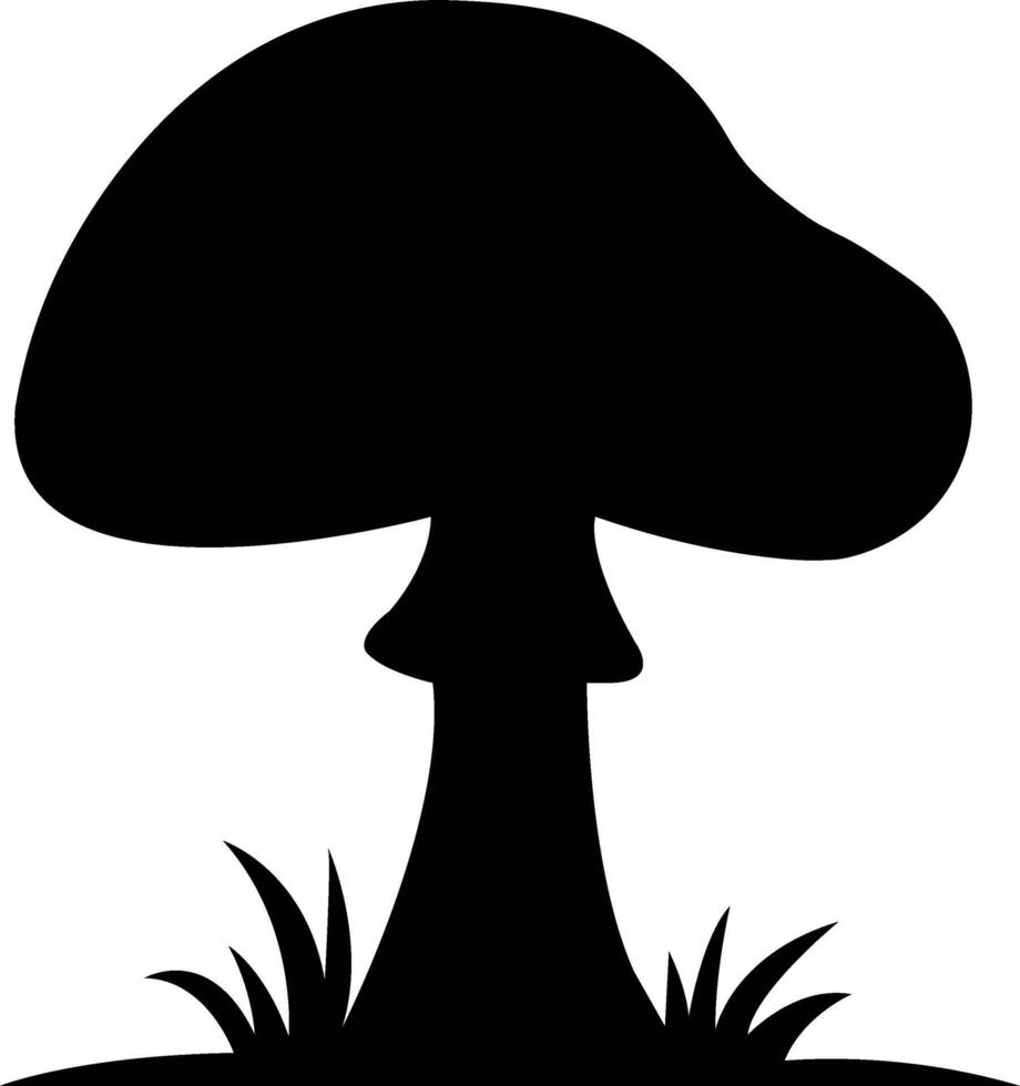 Silhouette Mushroom Illustration, Simple Fungi Design, Black Grass vector