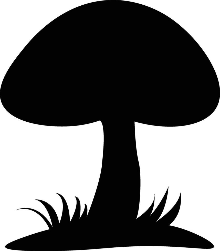 Black Silhouette Mushroom Icon, Grass, Nature, Fungi, Illustration vector