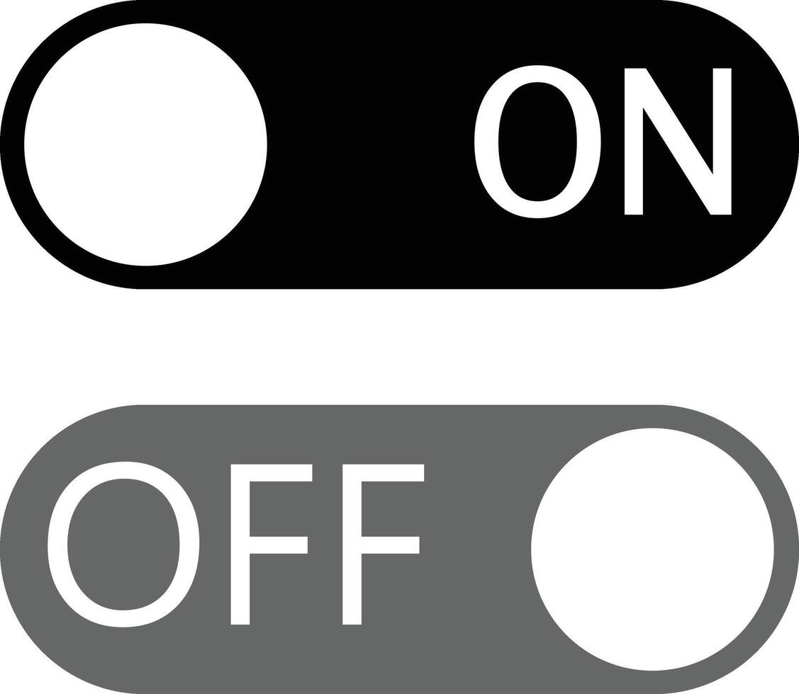 On Off Switch Toggle Buttons Black, Gray, Simple UI Design vector