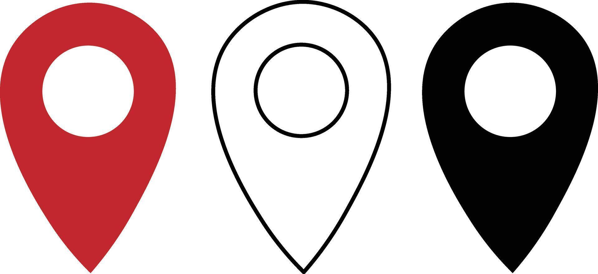 Location Icons Red, Black, Outline Map Markers, GPS Pin vector