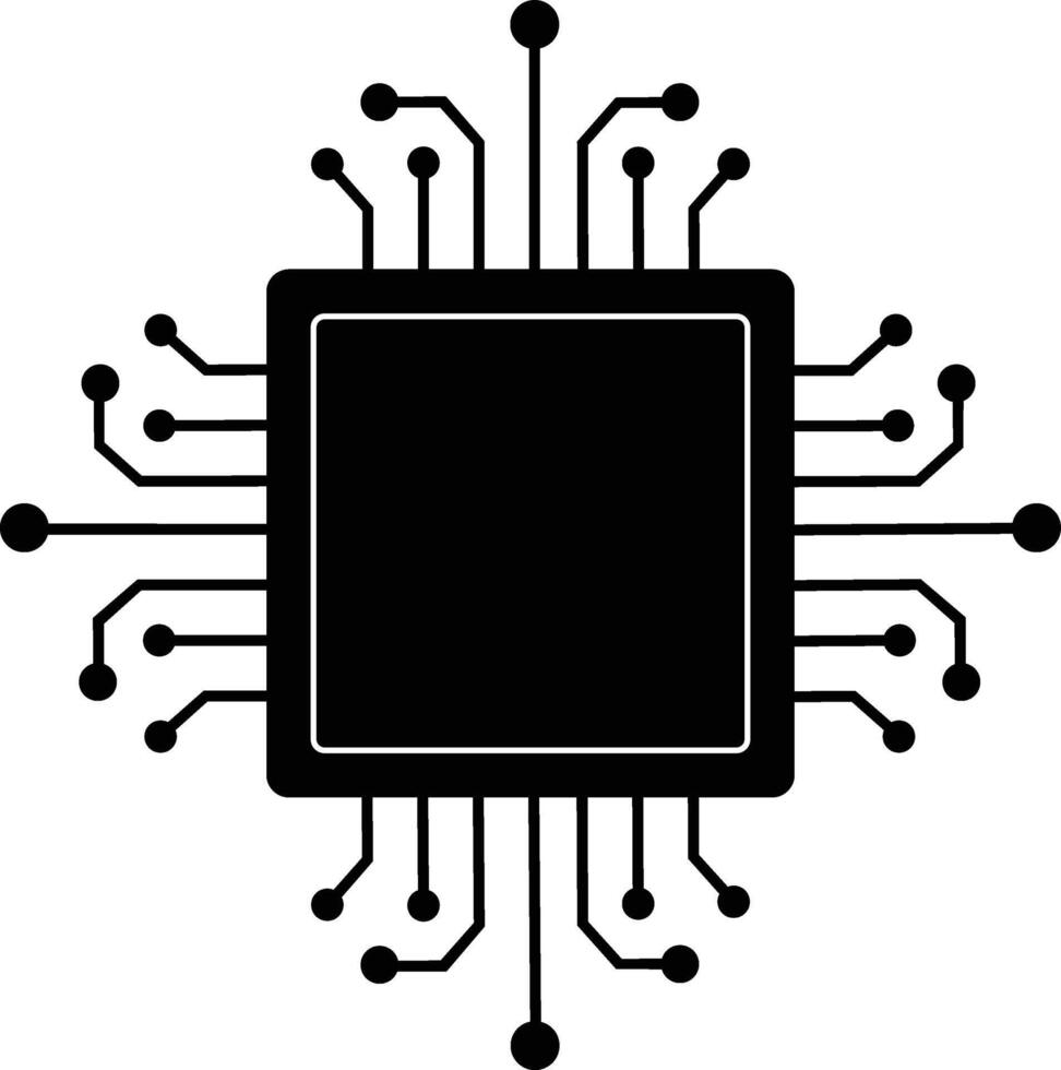 A simple black and white illustration of a microchip. Microchip Circuit Board Technology Digital Innovation Processor System vector