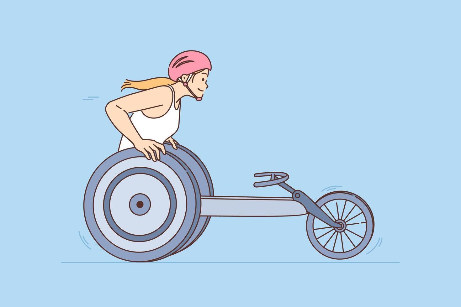 Woman participates in wheelchair race during paralympic games, demonstrating vitality vector