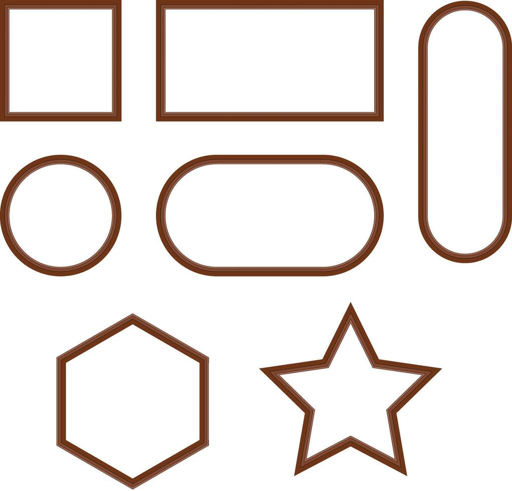 Set of geometric frames including squares, circles, ovals, stars, and hexagons with minimal design and clean outlines for modern graphic templates, decorative elements, layouts. illustration vector