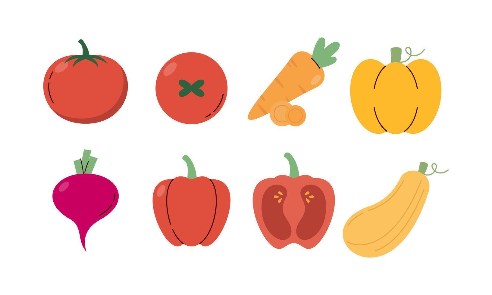 Collection of Hand-Drawn Illustrations of Healthy Vegetables on a White Background. vector