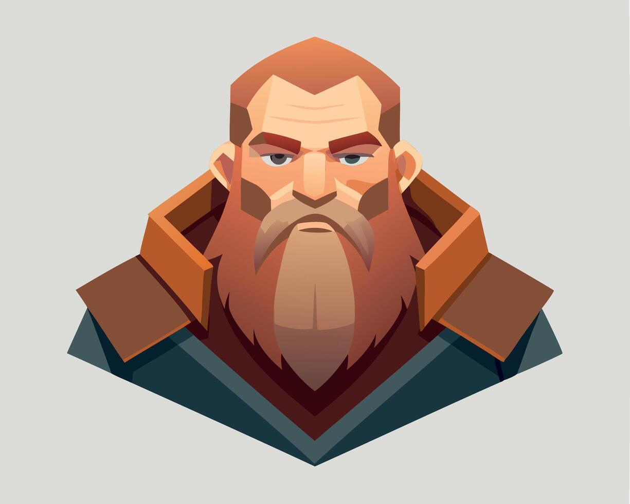 Dwarf character. Fantasy gnome warrior. Medieval beard man in armor. Fairytale viking person. Cartoon hero soldier vector
