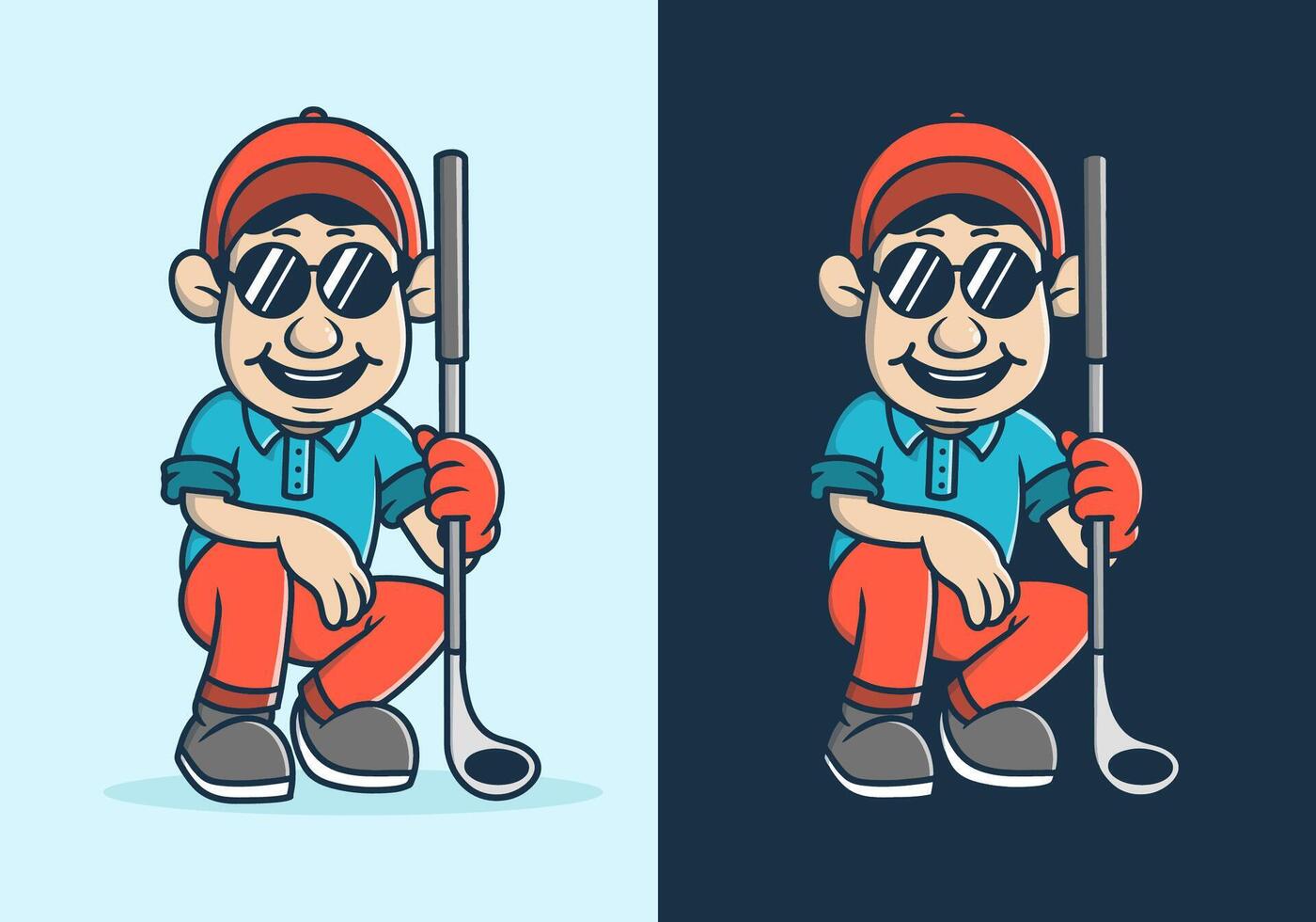 Golfer character design holding a golf stick, in two different background vector