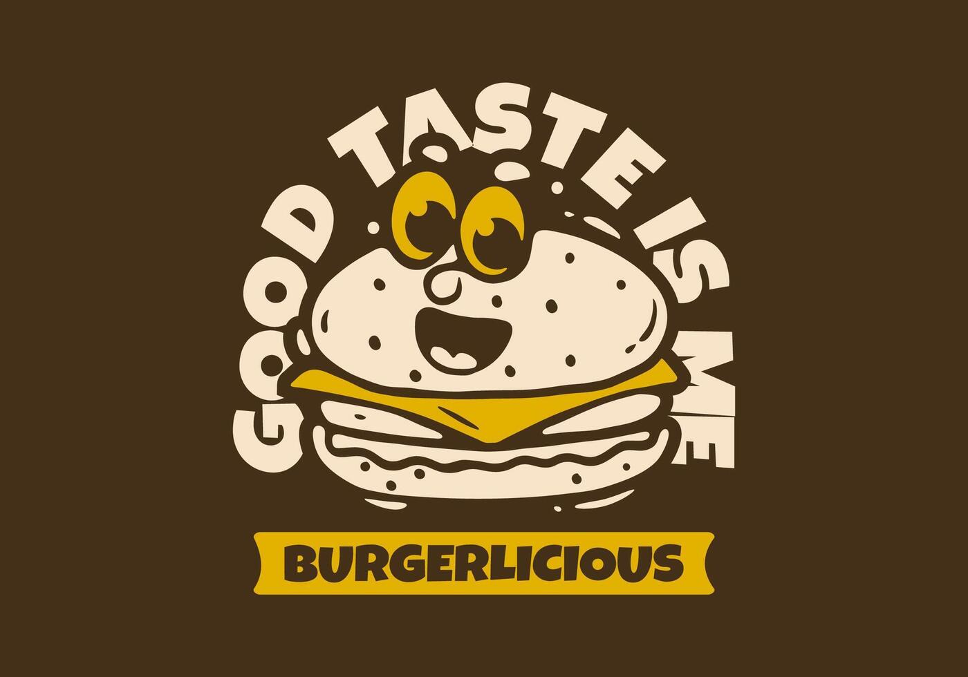 Burgerlicious. Burger illustration with face illustration in cartoon style. Good for t-shirt print vector