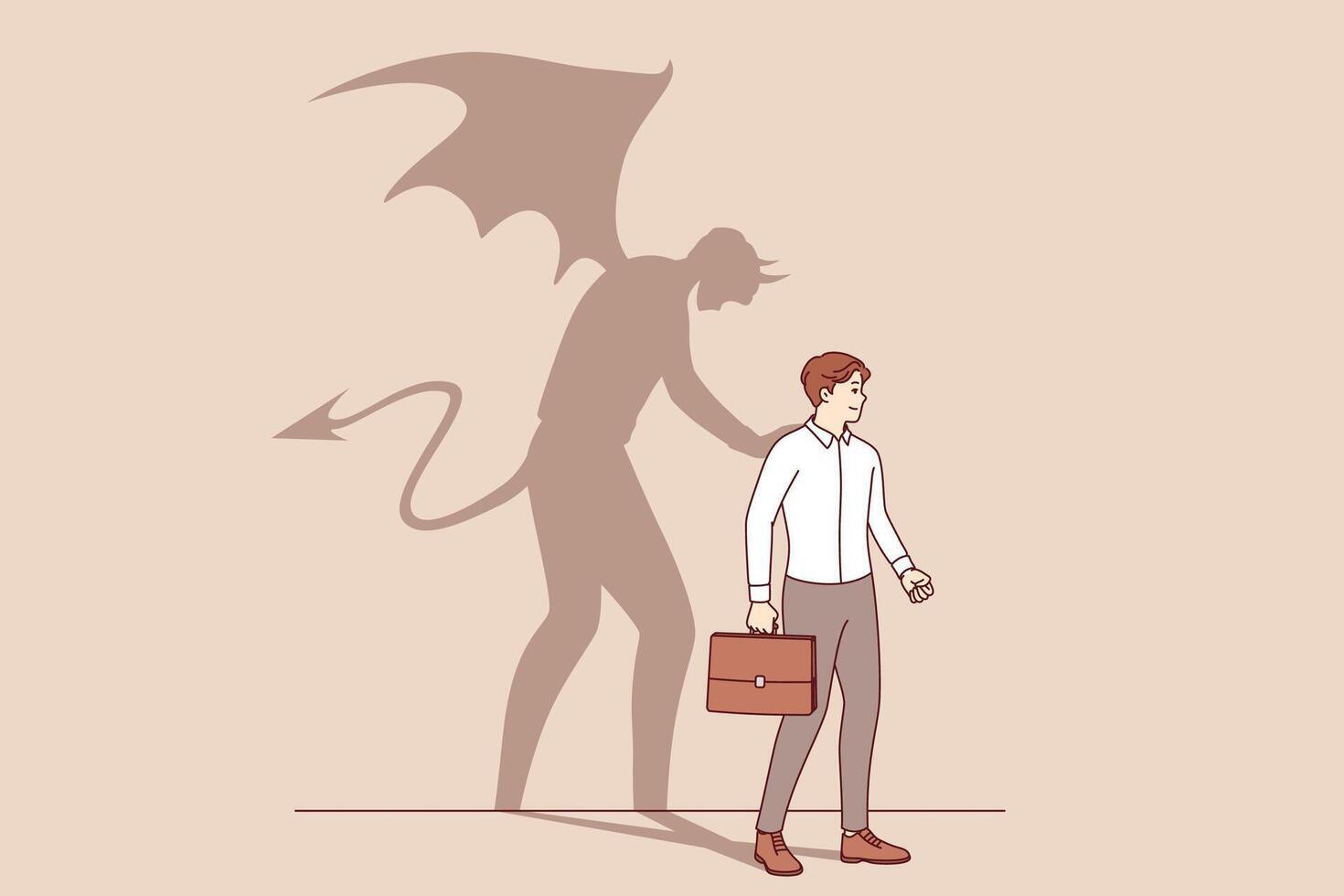 Devilish soul of business man pushes entrepreneur to commit crime and break law. vector