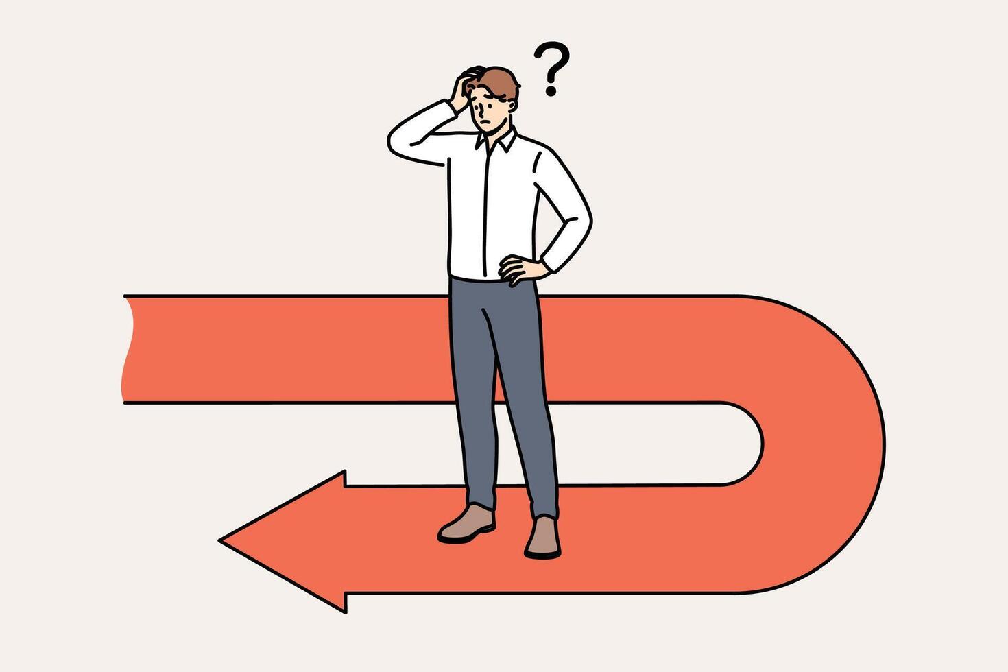 Frustrated businessman has fallen victim to crisis and forced to move backwards to avoid bankruptcy vector