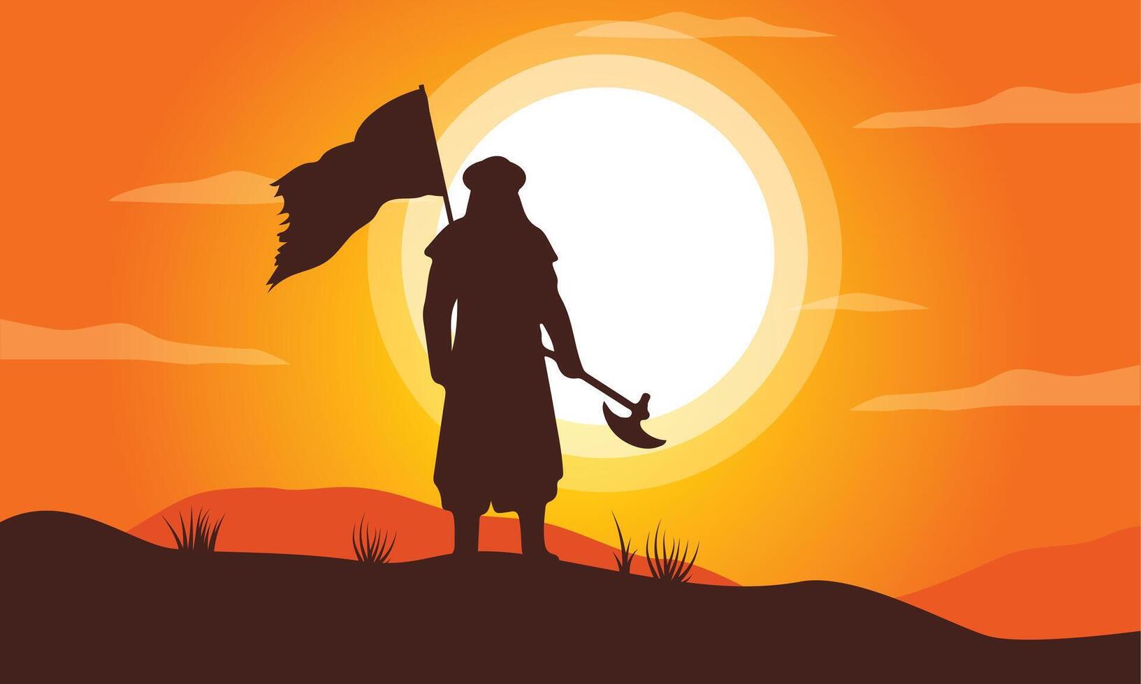 Muslim warrior with flag Illustration vector