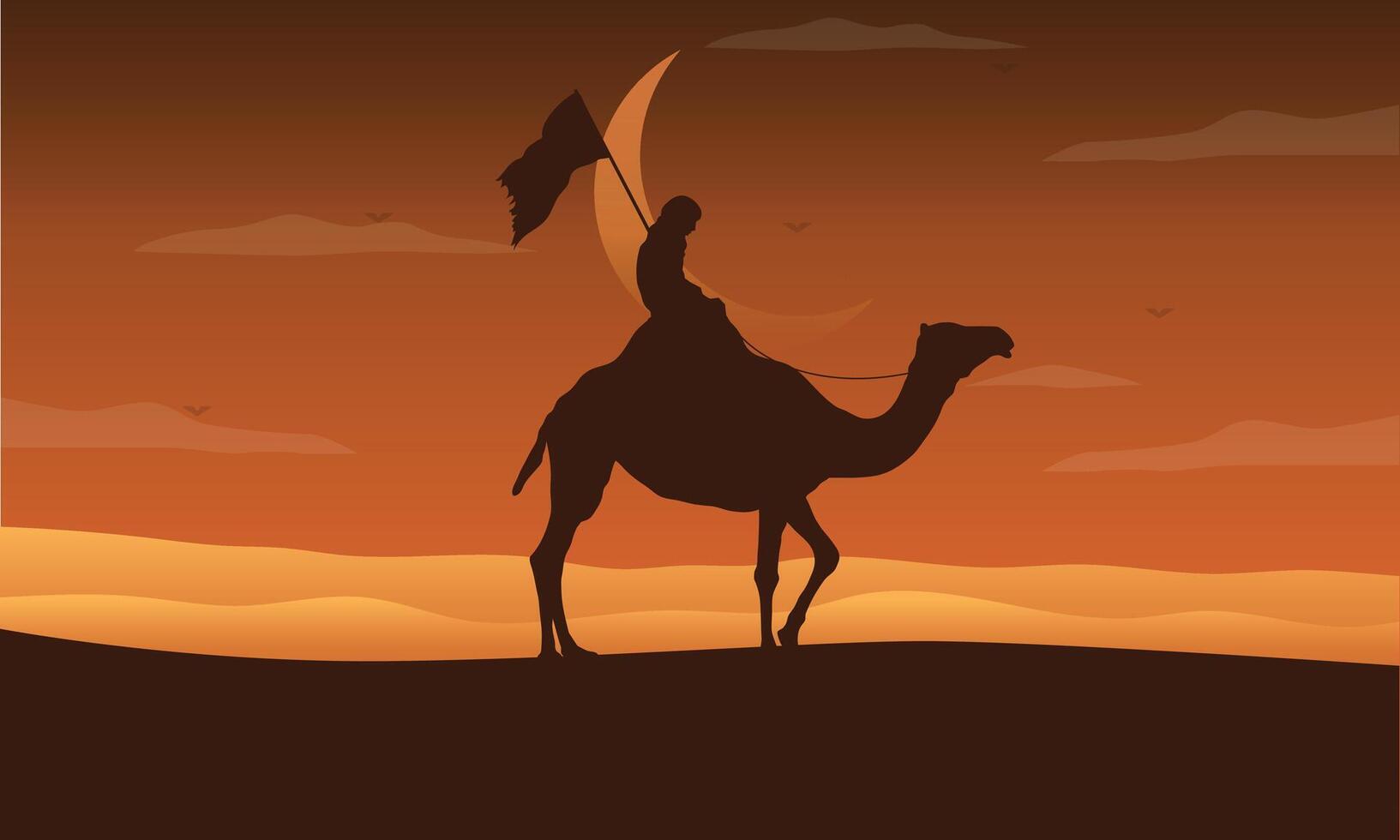 Muslim warrior in the desert illustration vector