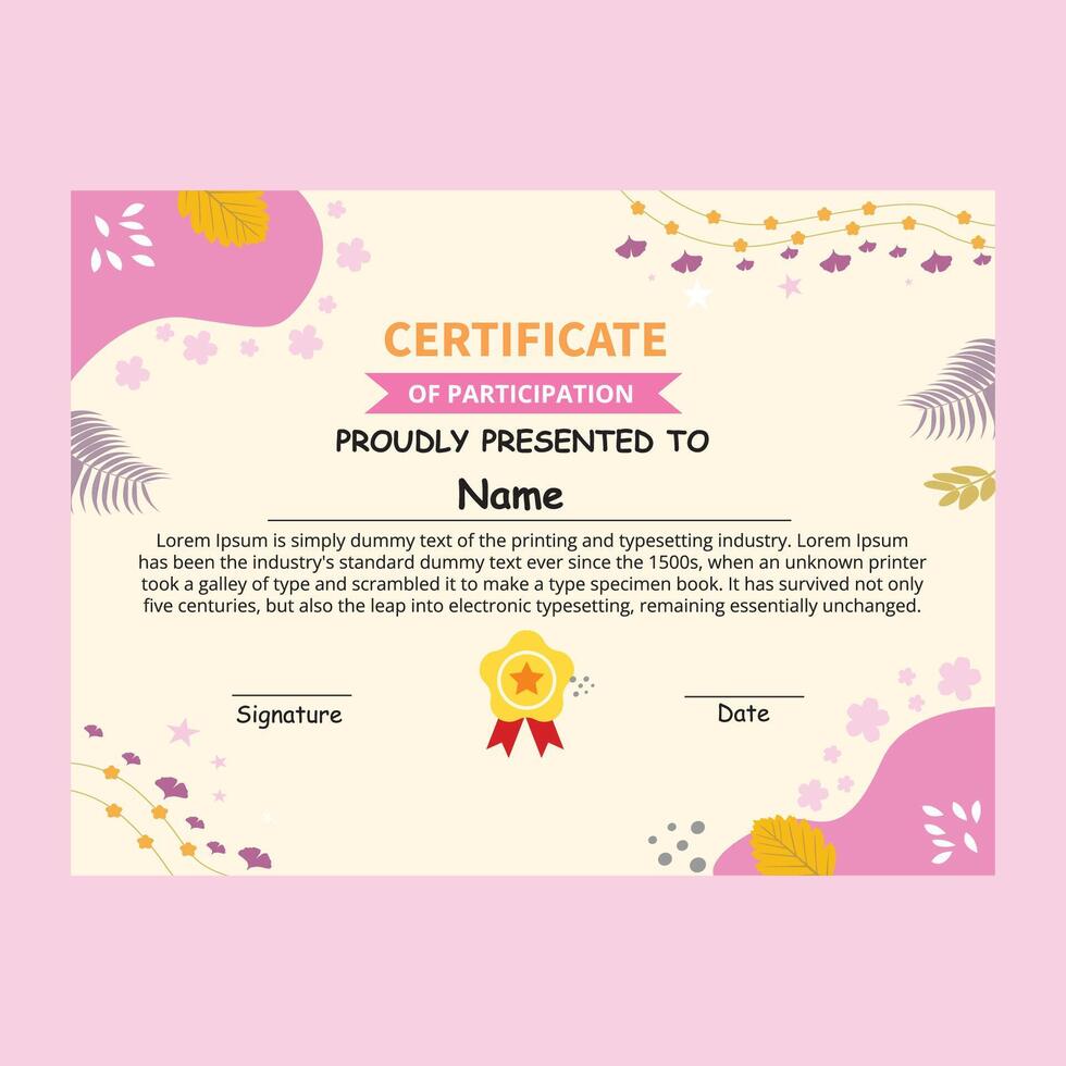 cute certificate template with plant frame vector