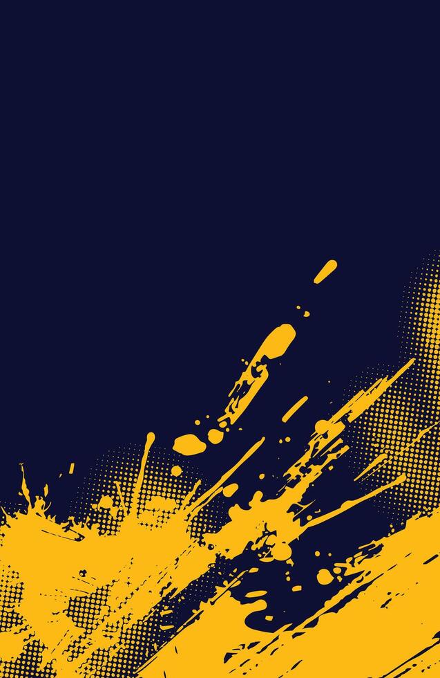 Blue and yellow abstract background with grunge texture, dots halftone and splatter effect graphic elements vector