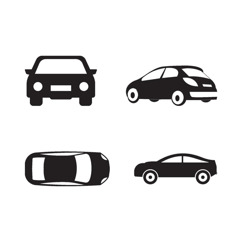 Four different types of cars are shown in black and white vector