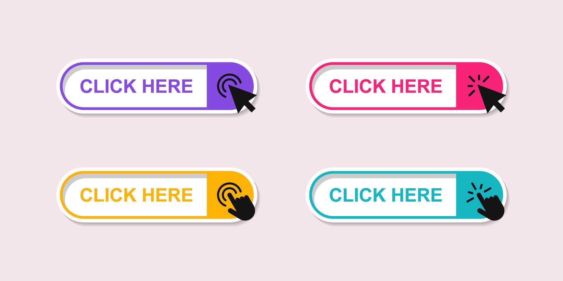 Click here button with cursor pointer vector