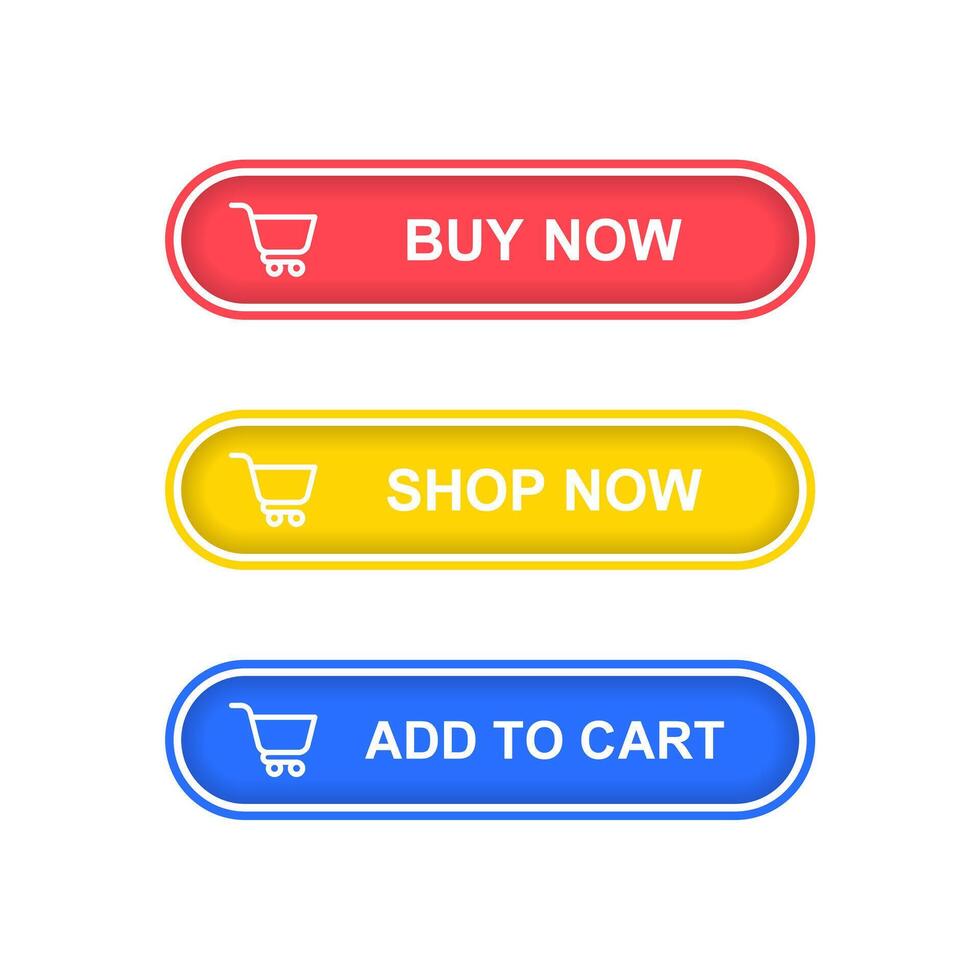 Shop now button, buy now button and add to cart button vector