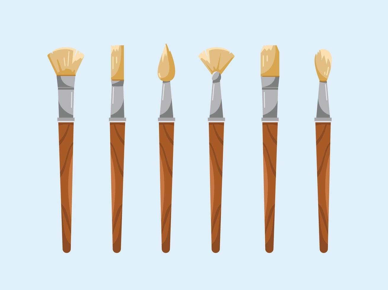 set of large paint brush icons, artist items in drawing in flat style, suitable for posters and web icons vector