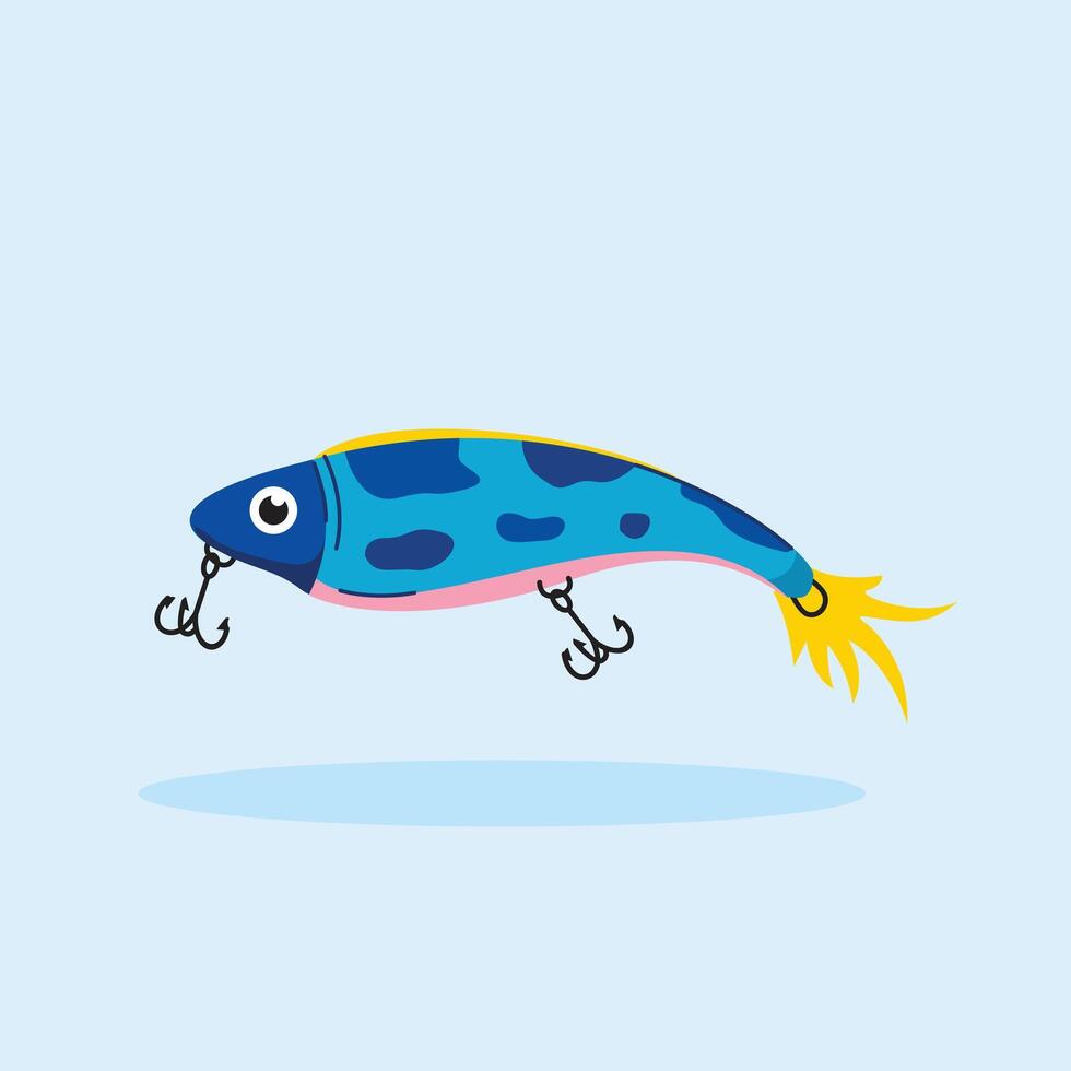 fishing bait, contemporary fishing tools with fake fish. spoon and spinner in the shape of artificial fish with hook vector